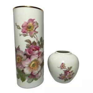 Gerold Porzellan Tettau Bavaria Painted Flower Vases Collectible 2 Piece Set Vtg